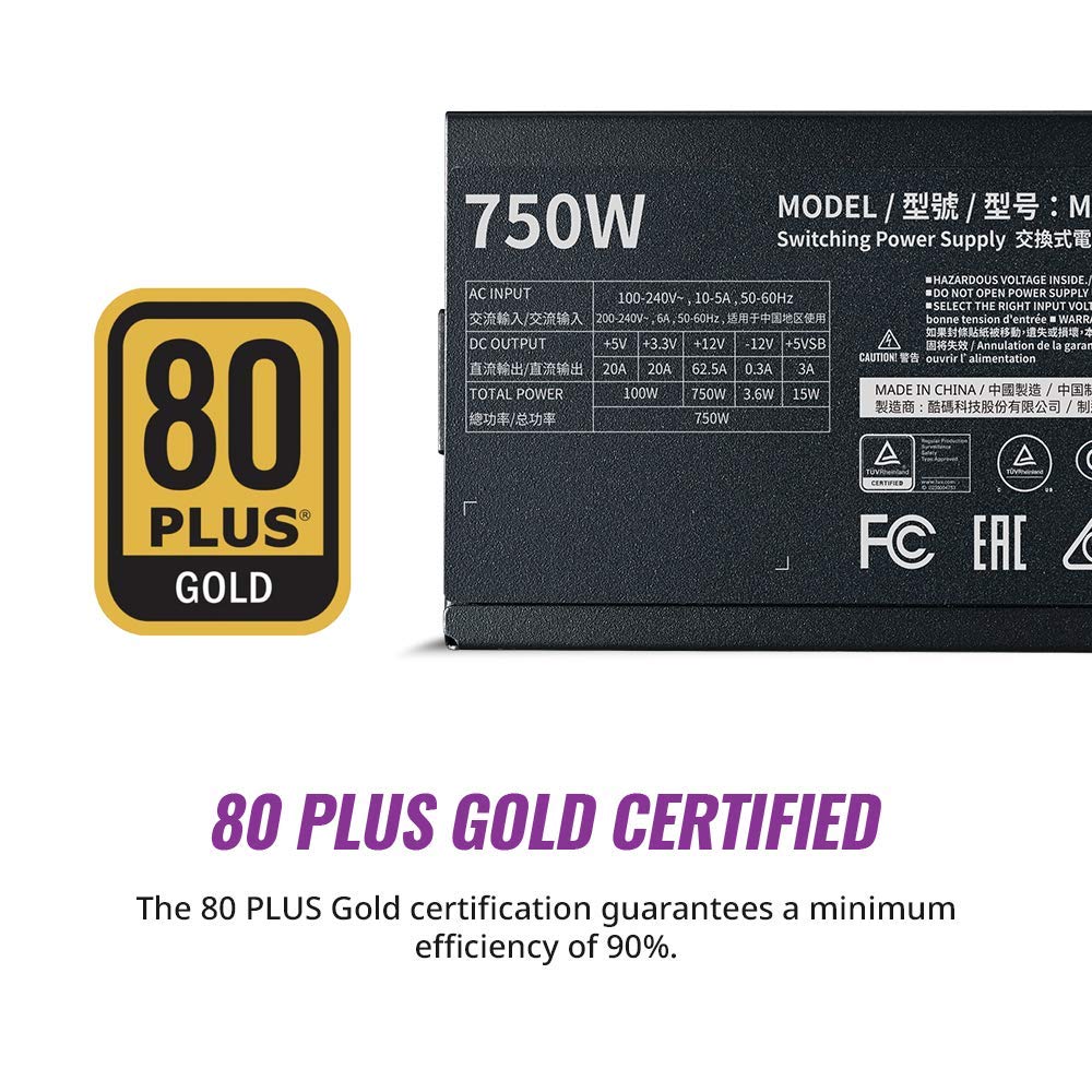 Cooler Master MWE 750 Gold V2 Power Supply - 80 Plus Gold Certified | Fully Modular | 120mm HDB Fan | DC-to-DC Circuit Design | 2 EPS Connectors | 750 Watt - Image 2