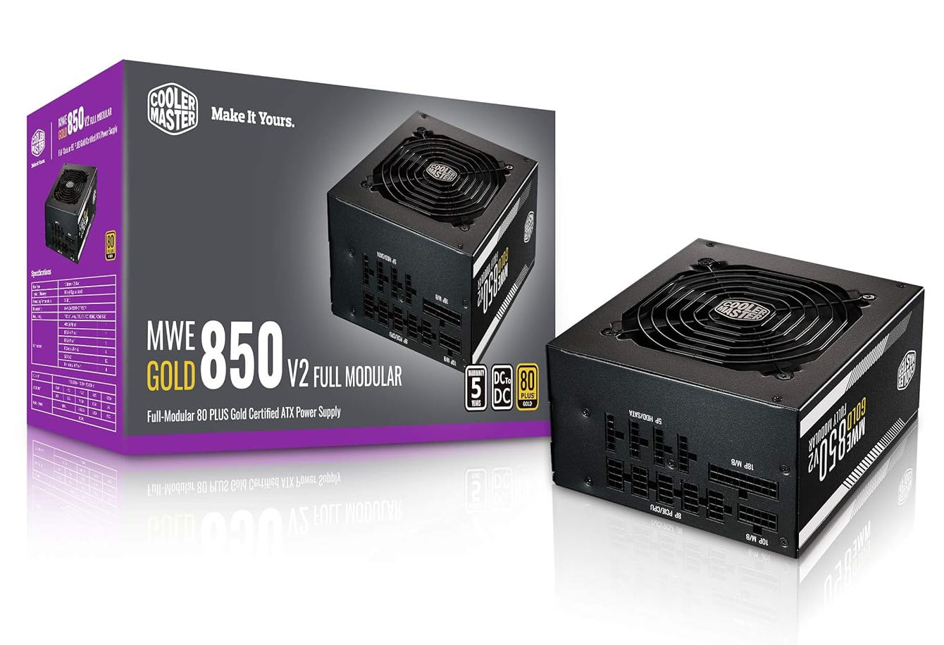 Cooler Master MWE 850 Gold V2 Power Supply - 80 Plus Gold Certified | Fully Modular | 120mm HDB Fan | DC-to-DC Circuit Design | 2 EPS Connectors | 850 Watt