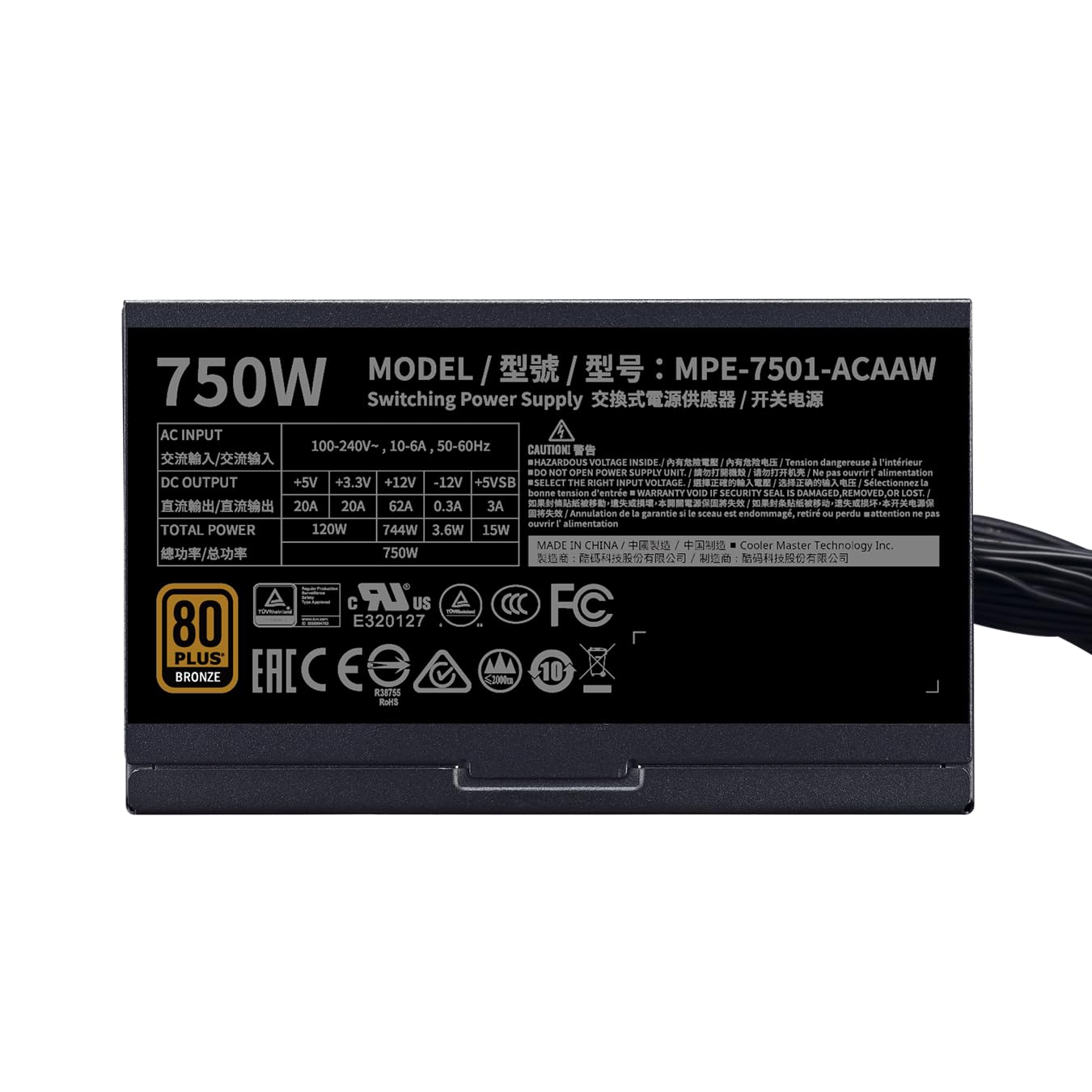 Cooler Master MWE 750 Bronze V2 Power Supply - 80 Plus Bronze Certified | Non-Modular | 120mm HDB Fan | DC-to-DC Circuit Design | ATX 2.52 Version | 750 Watt - Image 4