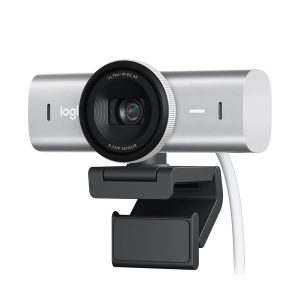 Logitech MX Brio Ultra HD 4K Collaboration and Streaming Webcam with 1080p at 60 FPS/ Dual Noise Reducing Mics/ Show Mode/ USB-C/ Webcam Cover/ Works with Microsoft Teams, Zoom, Google Meet - Pale Gray