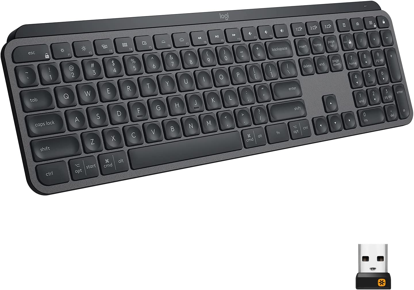 Logitech MX Keys Advanced Wireless Illuminated Keyboard - Tactile Responsive Typing, Backlighting, Bluetooth, USB-C, Apple macOS, Microsoft Windows, Linux, iOS, Android, Metal Build - Graphite