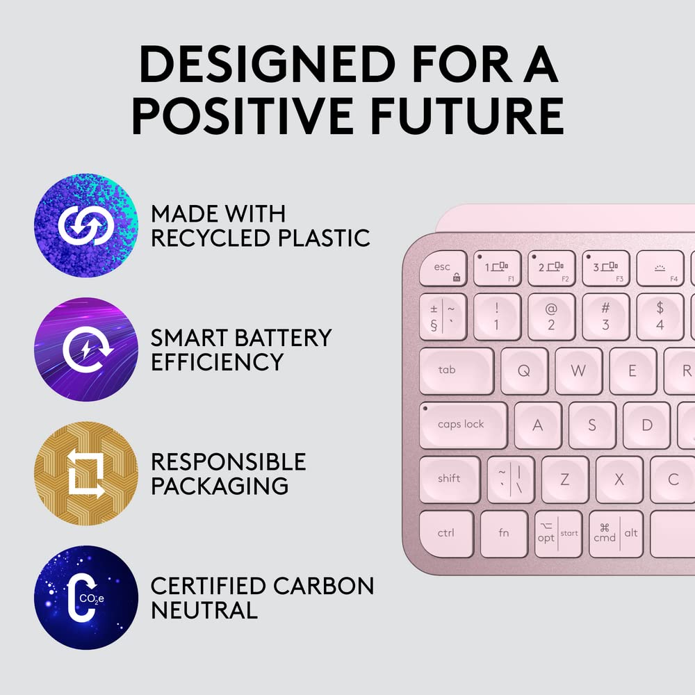 Logitech MX Keys Mini Minimalist Wireless Illuminated Keyboard - Compact, Bluetooth, Backlit, USB-C, Compatible with Apple macOS, iOS, Windows, Linux, Android, Metal Build - Rose - Image 5