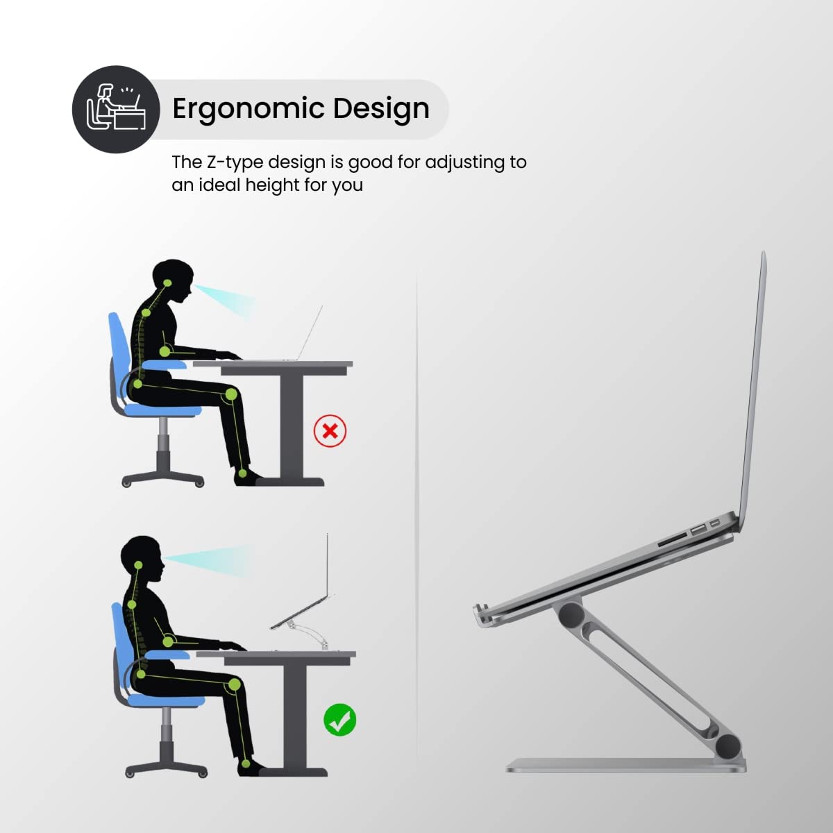 Portronics My Buddy K3 Foldable & Adjustable Laptop Stand - For Laptops up to 15.6 inches (Silver) - Image 4