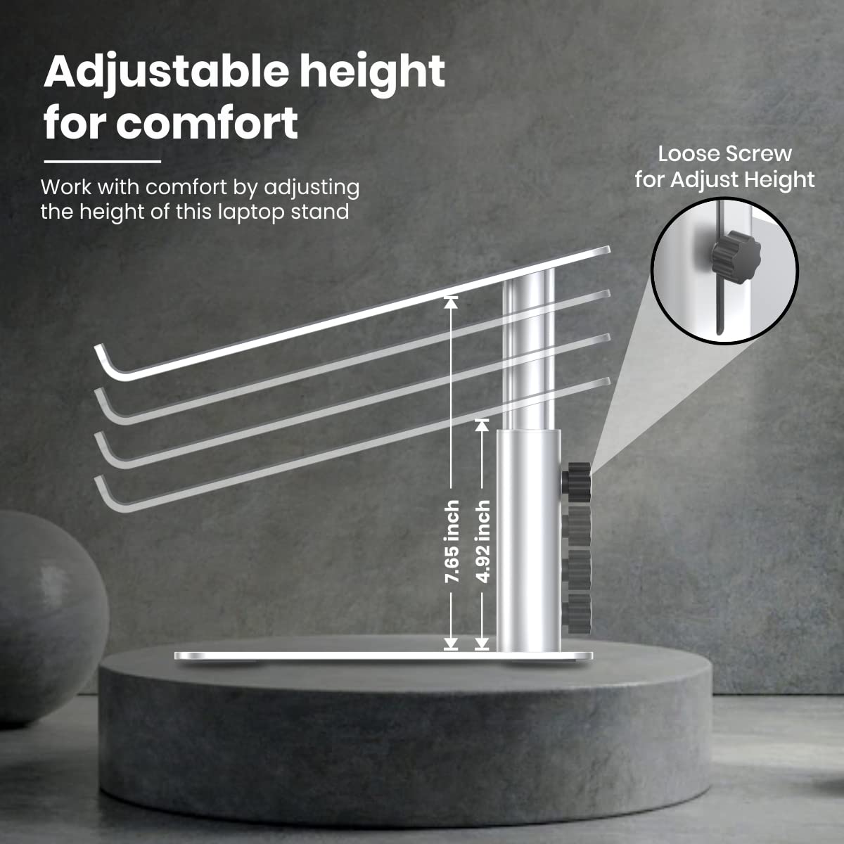 Portronics My Buddy K5 Portable Laptop Stand with Aluminium Frame, Adjustable Height, Compatible with All Laptops (Silver) - Image 3