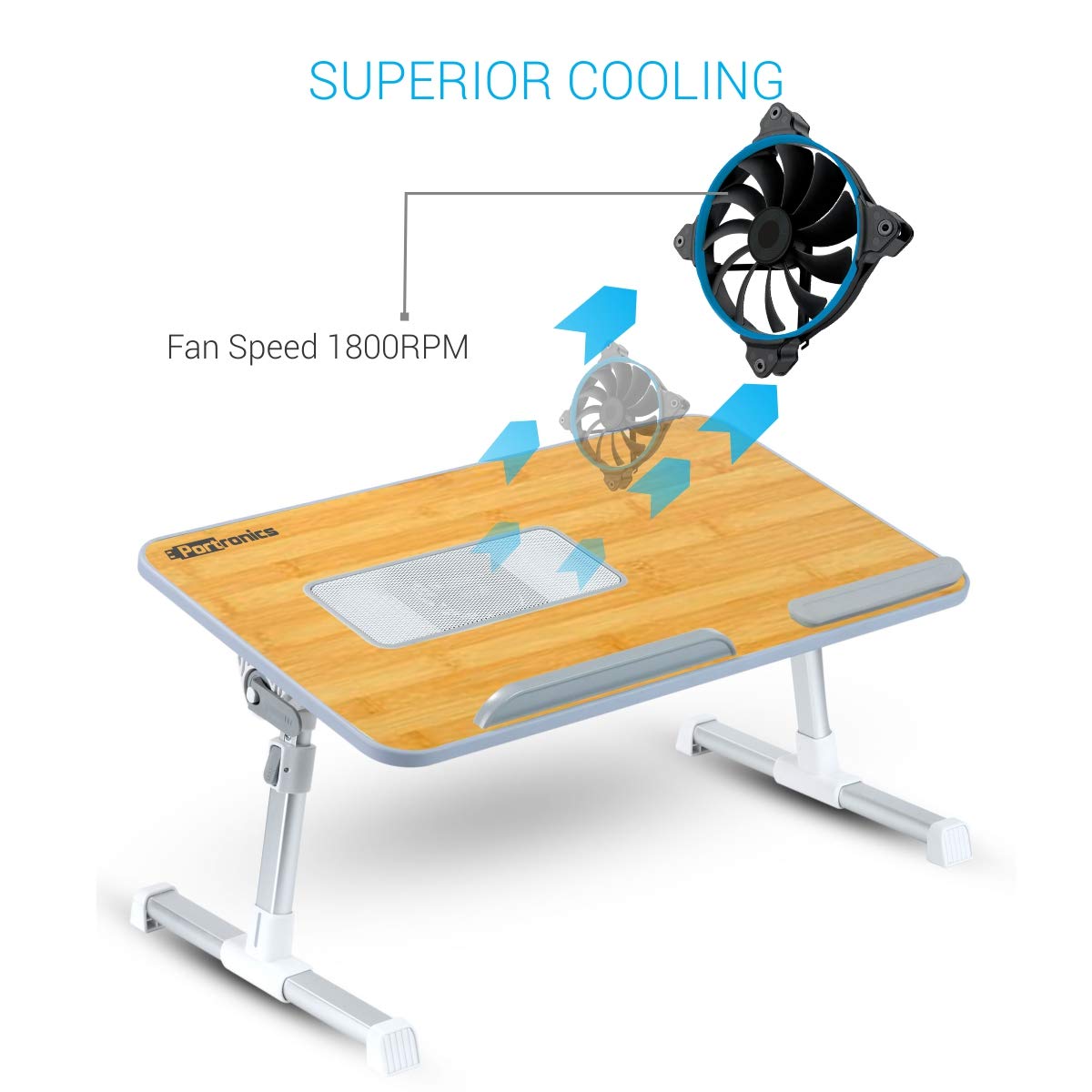 Portronics My Buddy Plus Portable Laptop Stand with Cooling Fan (Bamboo) - POR-703 - Image 2