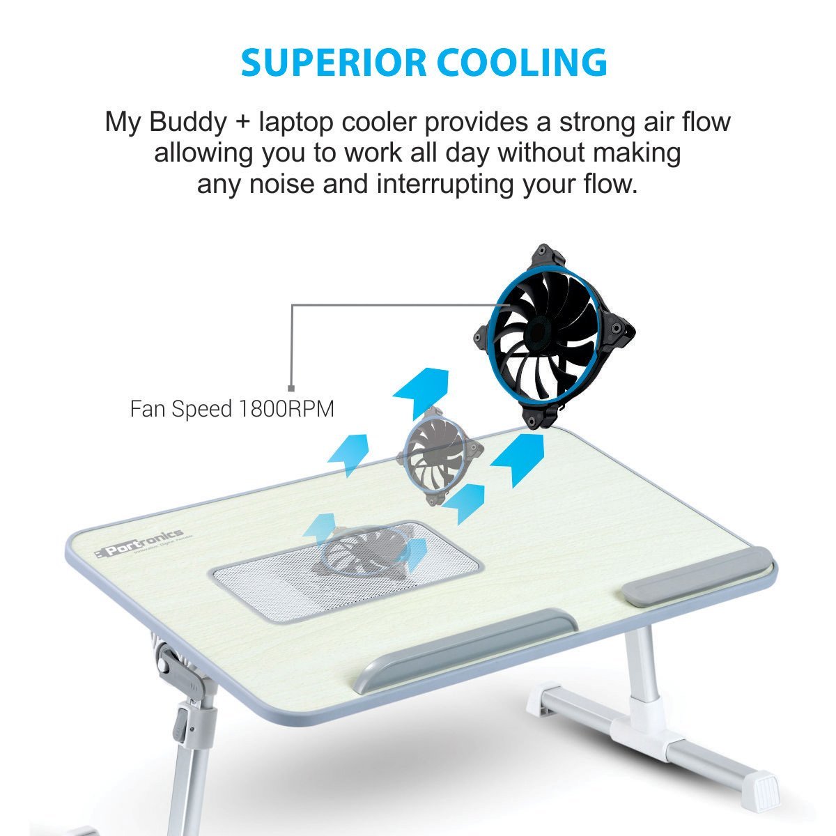 Portronics My Buddy Plus Portable Laptop Stand With Cooling Fan (Grey) - POR-704 - Image 3