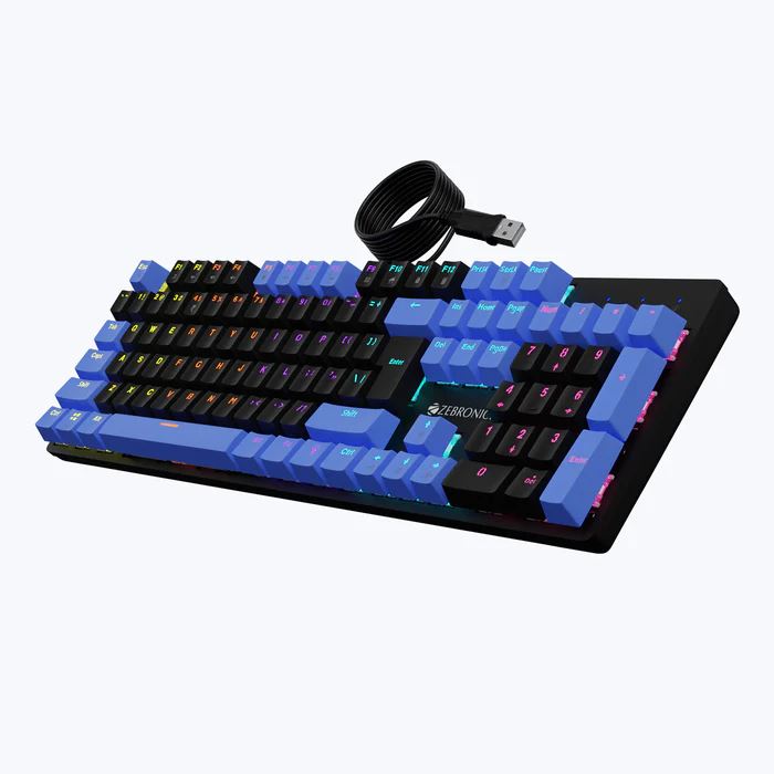 Zebronics Zeb Nitro Plus (Black + Blue) Full size Mechanical Keyboard with Brown Switch/ 104 Keys/ Tactile Switches/ 12 LED modes/ 3 Levels of Brightness + 1 Off Mode/ Multimedia Keys