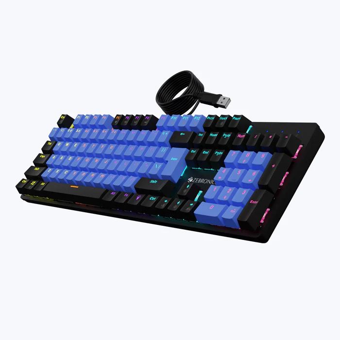 Zebronics Zeb Nitro Plus (Black + Blue) Full size Mechanical Keyboard with Brown Switch/ 104 Keys/ Tactile Switches/ 12 LED modes/ 3 Levels of Brightness + 1 Off Mode/ Multimedia Keys - Image 2