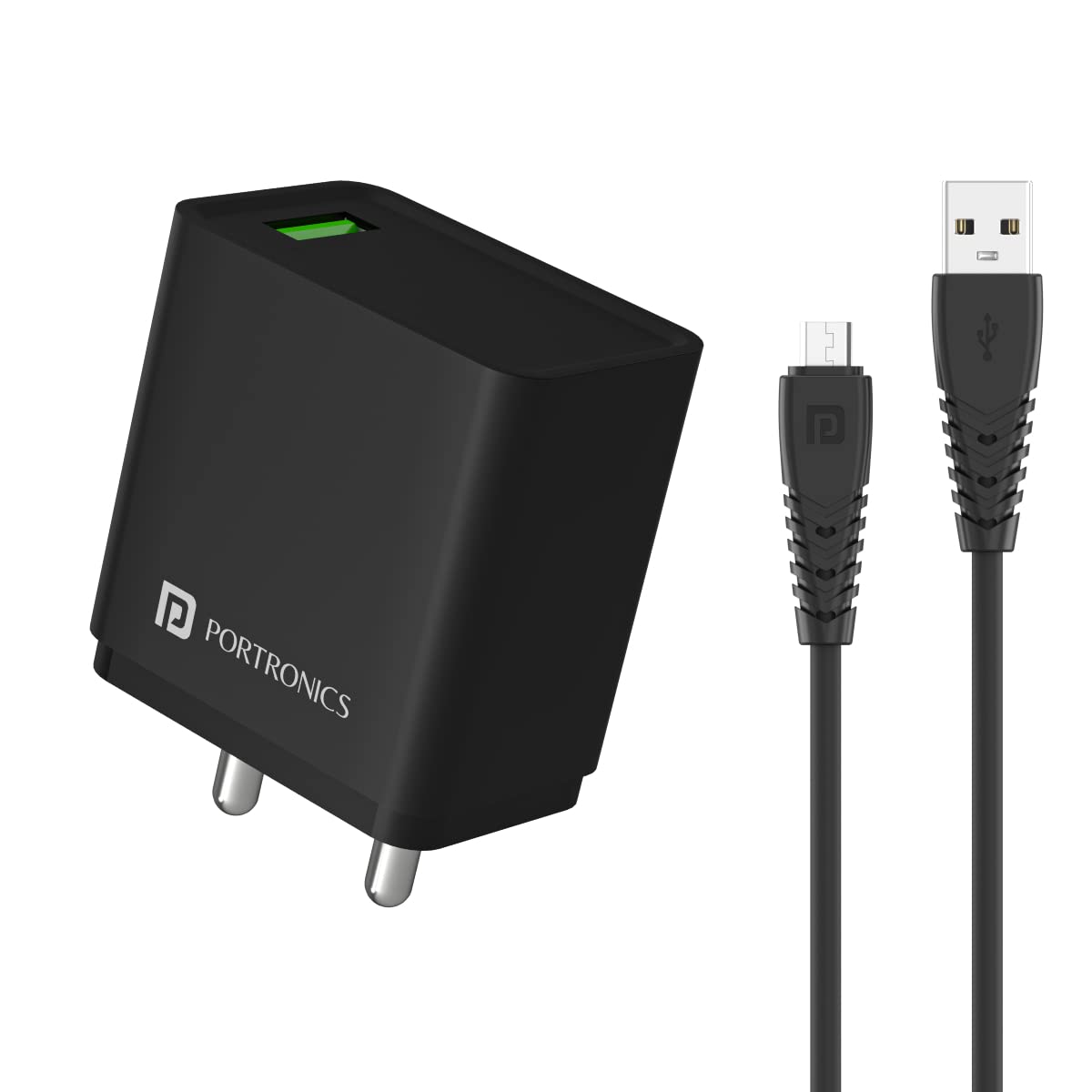 Portronics Adapto ONE M/ 18w 3A Mach USB Fast Charging Adapter,Comes with 1M Micro USB Cabl for iPhone 11/Xs/XS Max/XR/X/8/7/6/Plus, iPad Pro/Air 2/Mini 3/Mini 4