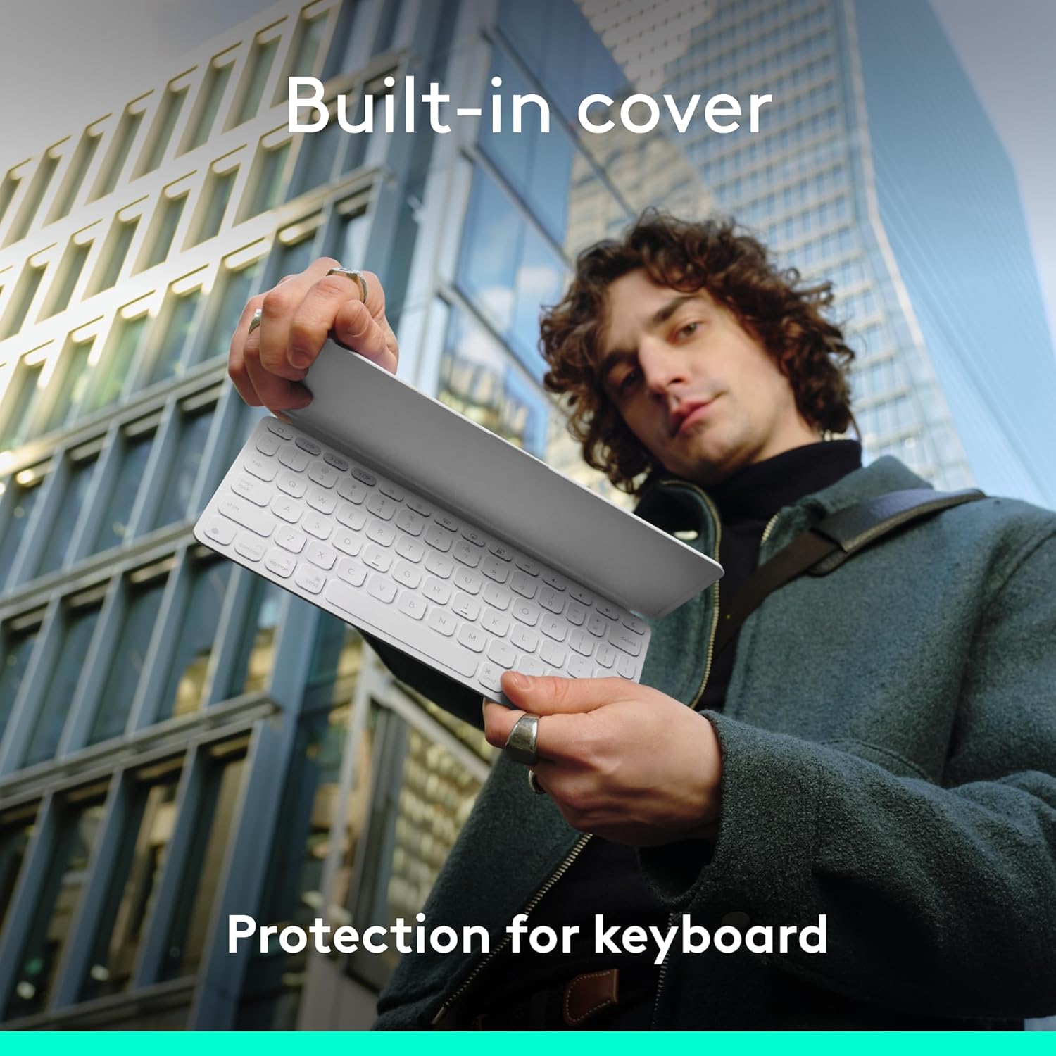 Logitech Keys-to-Go 2 Portable Bluetooth Keyboard for Tablet with Built-in Cover, Slim and Compact Wireless Keyboard for Windows, Android, Linux, iPad, iPhone, Mac, Apple TV - Pale Grey - Image 5
