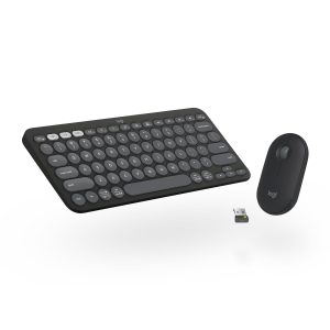 Logitech Pebble 2 Combo Wireless Keyboard and Mouse, Quiet and Portable, Customisable, Logi Bolt, Bluetooth, Easy-Switch for Windows, macOS, iPadOS, Chrome - Tonal Graphite