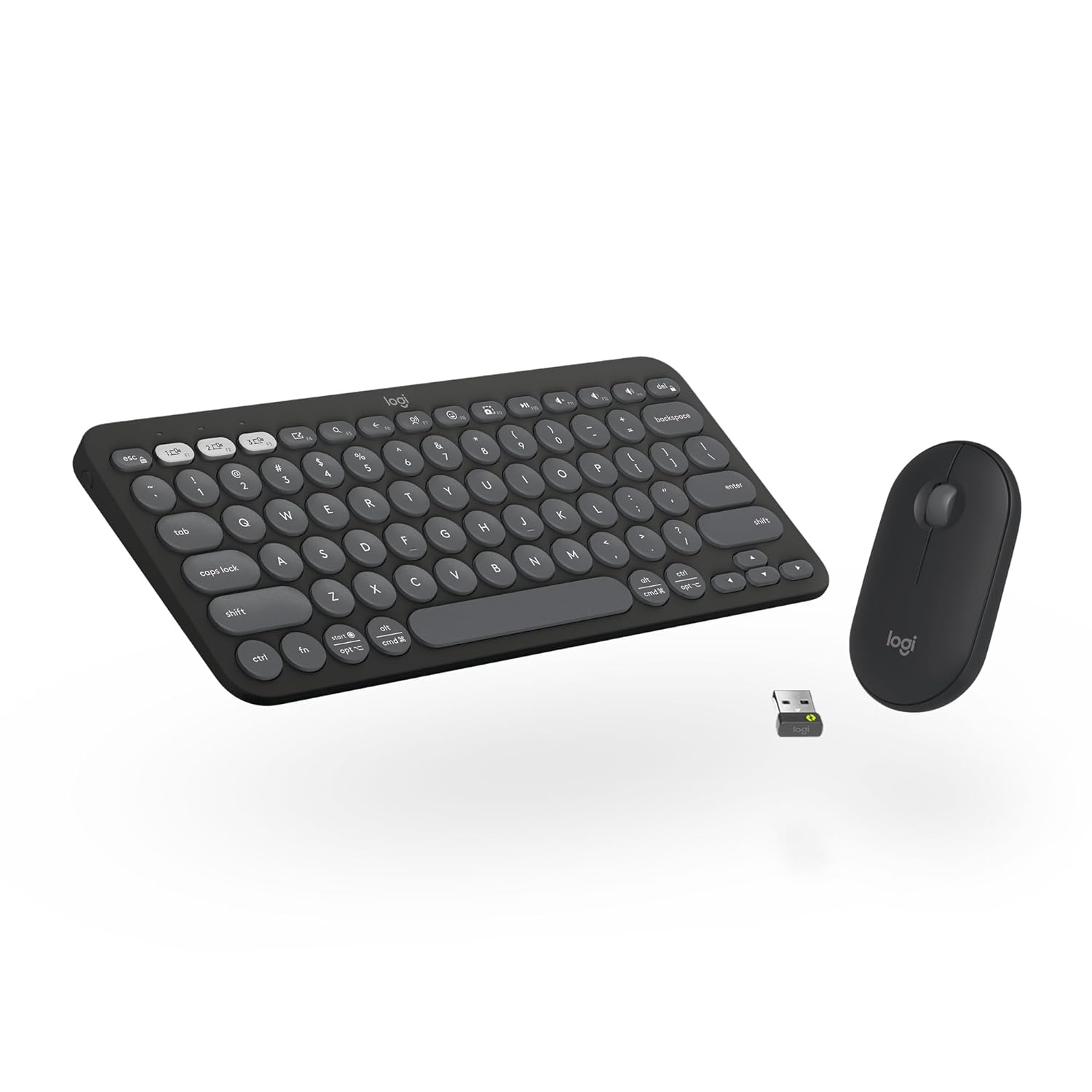 Logitech Pebble 2 Combo Wireless Keyboard and Mouse, Quiet and Portable, Customisable, Logi Bolt, Bluetooth, Easy-Switch for Windows, macOS, iPadOS, Chrome - Tonal Graphite