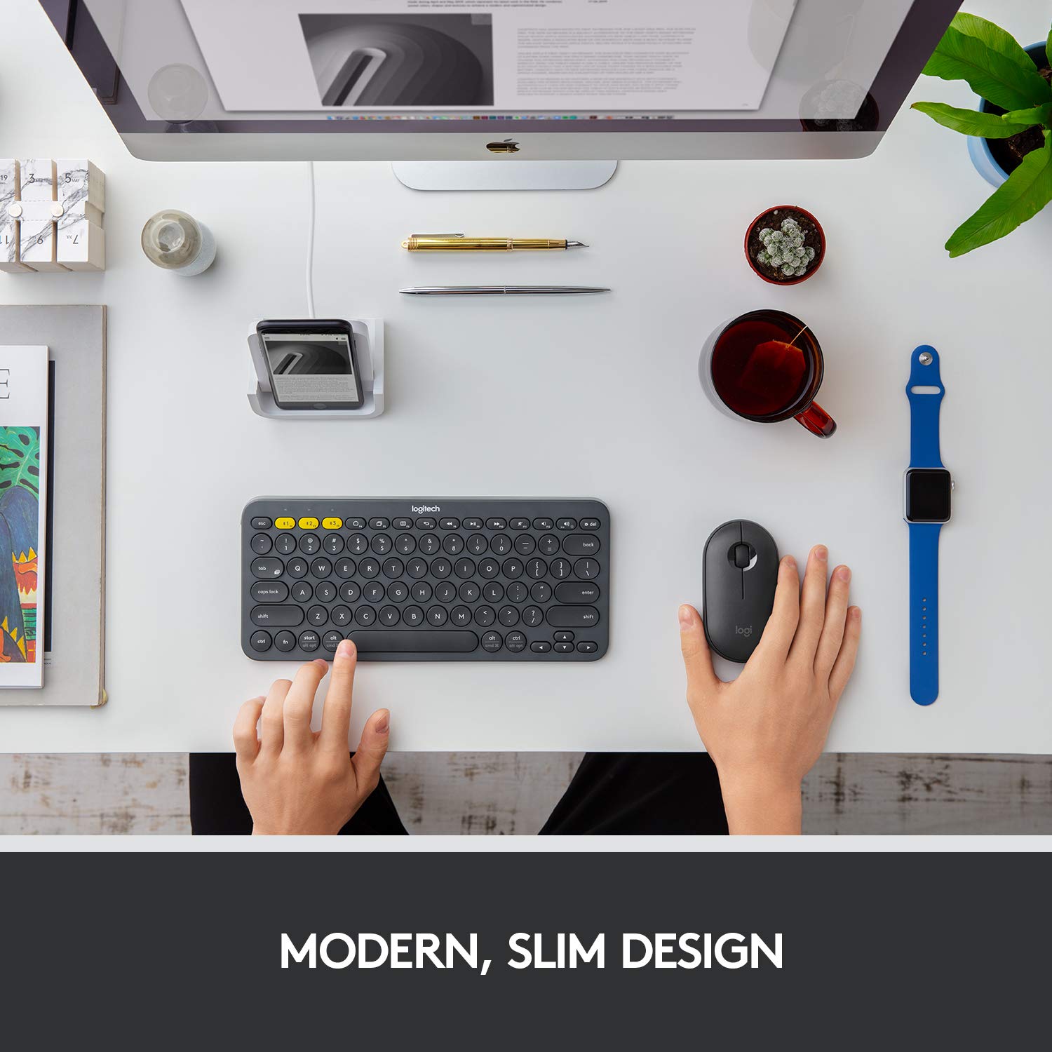 Logitech Pebble M350 Wireless Mouse with Bluetooth & USB - Silent, Slim Computer Mouse with Quiet Click for Laptop, Notebook, PC and Mac - Graphite - Image 2