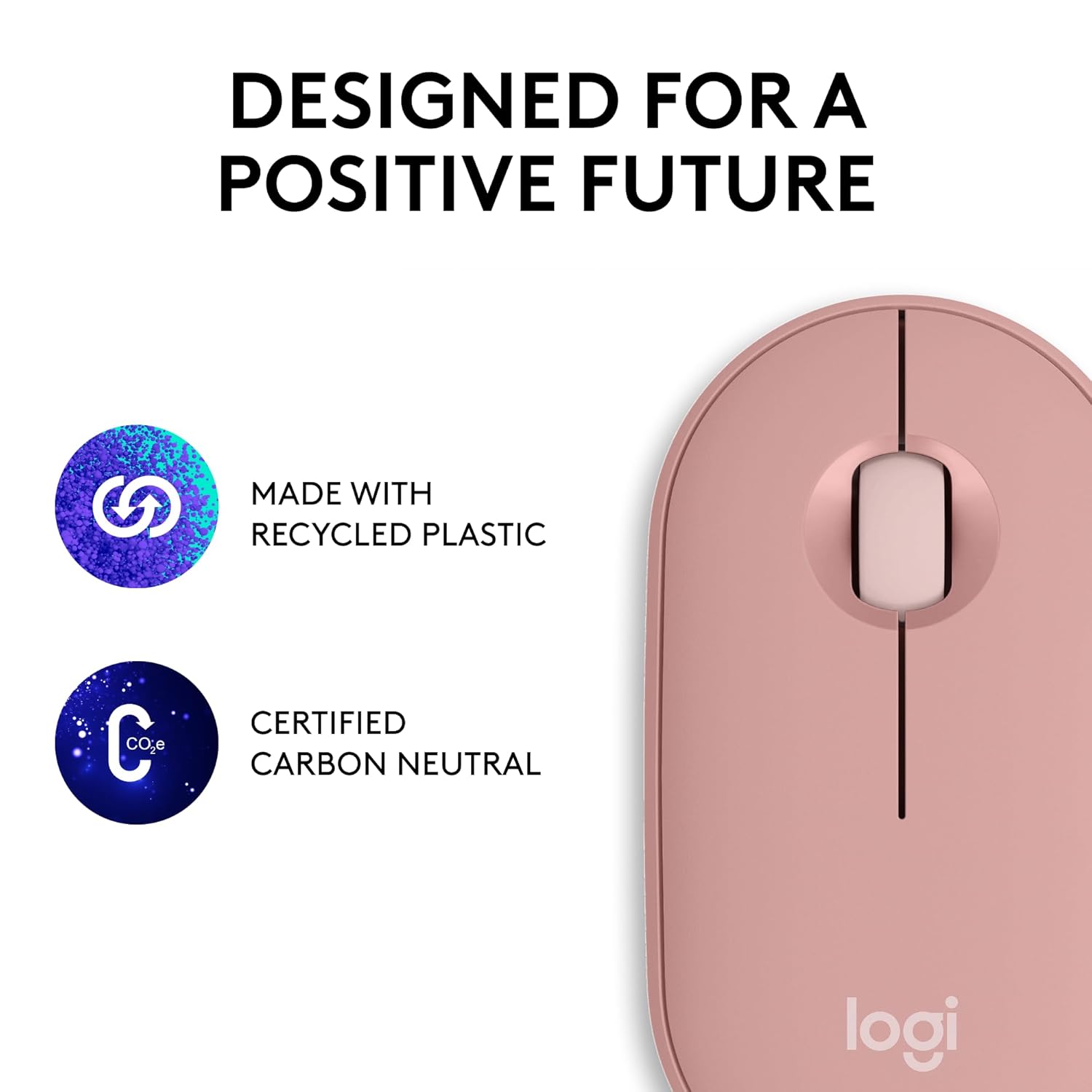 Logitech Pebble Mouse 2 M350s Slim Bluetooth Wireless Mouse, Portable, Lightweight, Customisable Button, Quiet Clicks, Easy-Switch for Windows, macOS, iPadOS, Android, Chrome OS - Tonal Rose - Image 2
