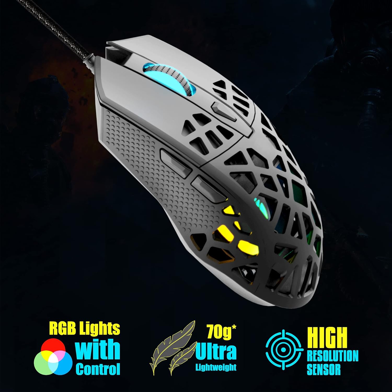Zebronics Zeb-Phobos PRO 6-button High Performance Wired Gaming Mouse with 10000 DPI Sensor/ 70g Ultra Lightweight/ 1000Hz Polling Rate/ RGB Lights/ Advanced Windows Software/ Braided Cable - Image 3