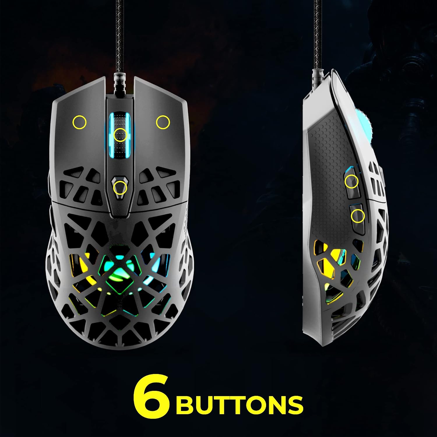 Zebronics Zeb-Phobos PRO 6-button High Performance Wired Gaming Mouse with 10000 DPI Sensor/ 70g Ultra Lightweight/ 1000Hz Polling Rate/ RGB Lights/ Advanced Windows Software/ Braided Cable - Image 4