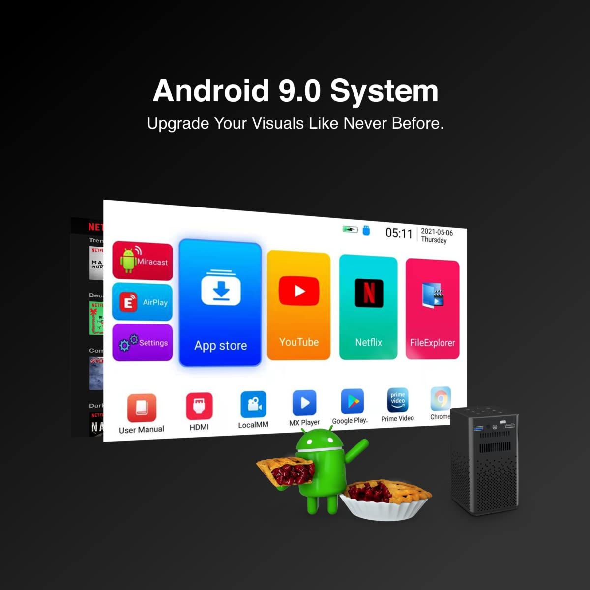 Portronics Pico 10 Smart LED Projector - 280 Lumens 150 inch Display with Miracast, Wi-Fi, HDMI, 3.5mm Aux Port, USB, in-Built 10W Speaker for Office/Home/School - Image 2