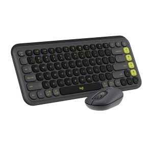 Logitech POP ICON Combo, Bluetooth Keyboard and Mouse Combo, Comfortable Typing, Programmable Keys and Buttons, Quiet clicks, Easy-Switch up to 3 Devices (Graphite & Green English)