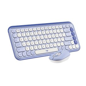 Logitech POP ICON Combo, Bluetooth Keyboard and Mouse Combo, Comfortable Typing, Programmable Keys and Buttons, Quiet clicks, Easy-Switch up to 3 Devices (Lilac & Off White)