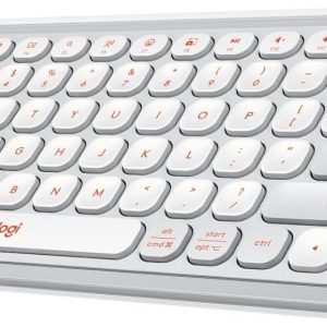 Logitech POP Icon Keys Bluetooth Keyboard with Customizable Action Keys/ Bold Looking Design/ Compatible with Logitech Flow (Off White & Orange English)