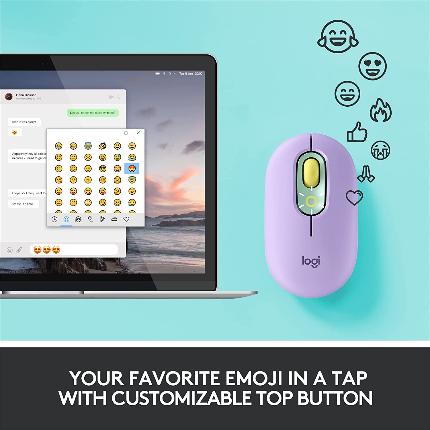 Logitech POP Wireless Mouse with Customizable Emojis - Daydream - Image 3