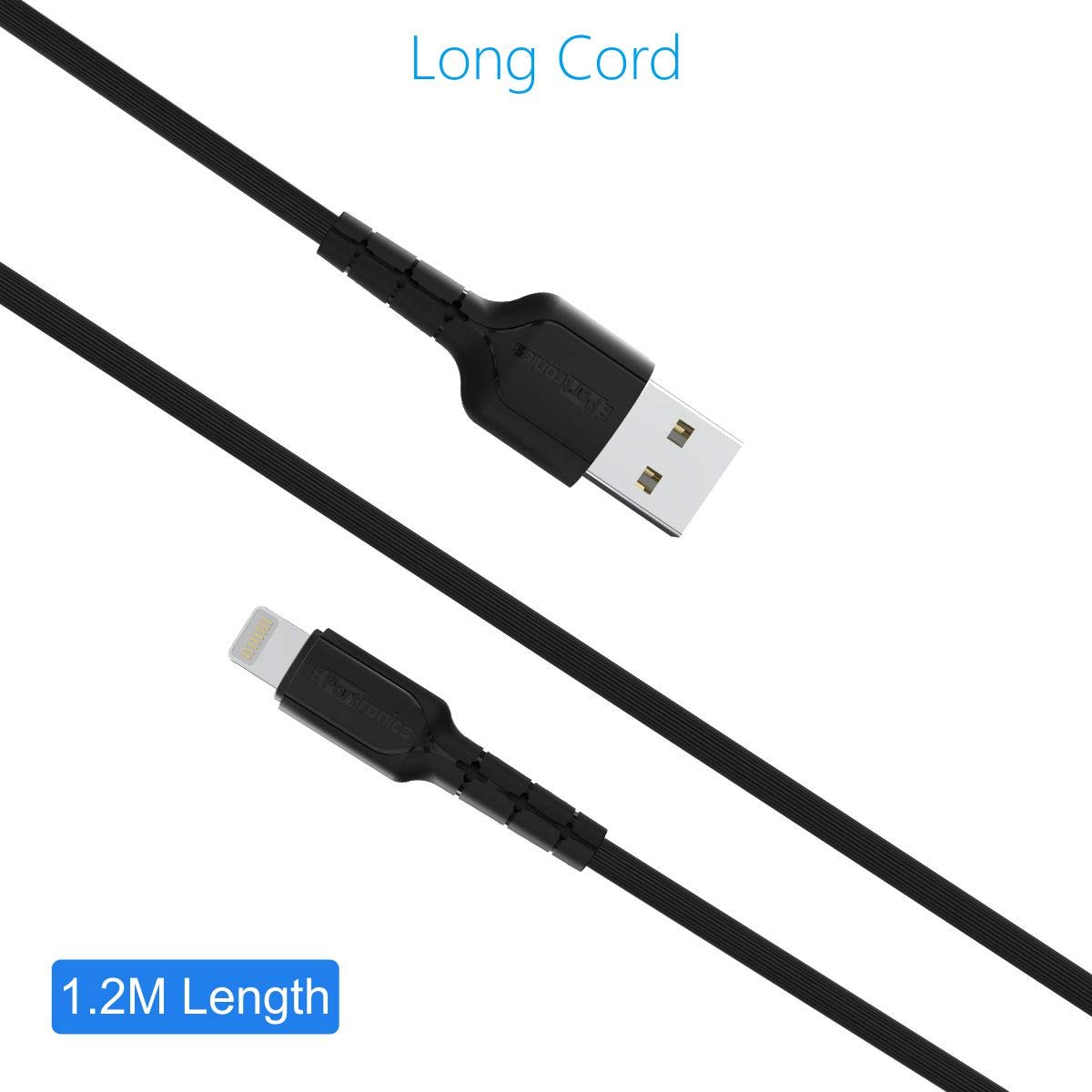 Portronics Konnect Star Lightning Cable for Charging/ Data Transfer/ 2.4A/ 1.2m Length (Compatible with iPhone, iPad) - Black (POR-168) - Image 4