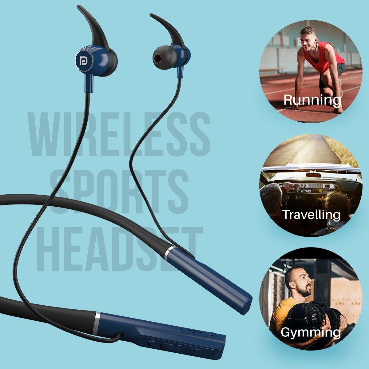 Portronics Harmonics 300 Wireless Sports Headset - Blue (POR-1182) - Image 4