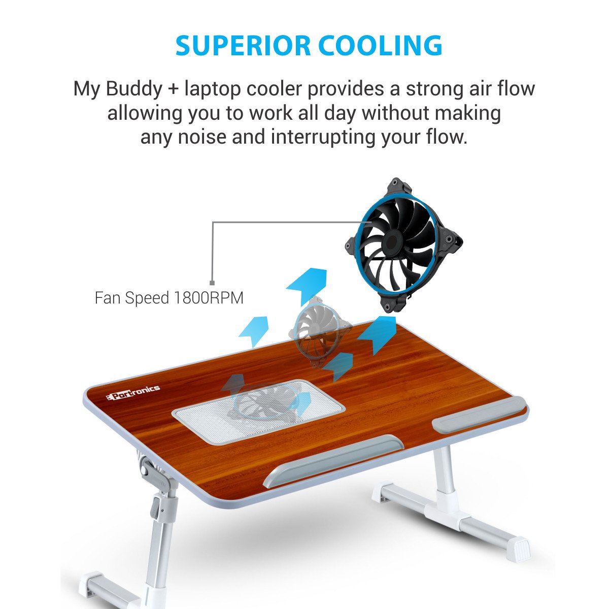 Portronics My Buddy Plus Portable Laptop Stand With Cooling Fan (Brown) - POR-895 - Image 2