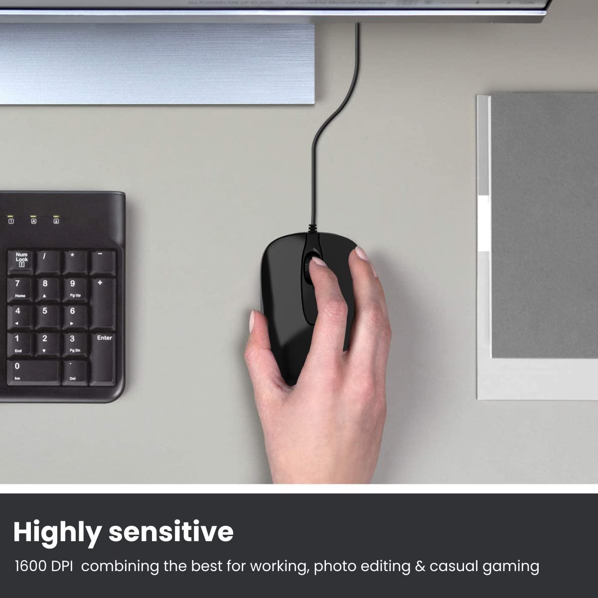 Portronics Toad 26 Wired Optical Mouse with 1500 DPI/ Optical Orientation/ Click Wheel/ 1.35M Cable Length (Black) - Image 2