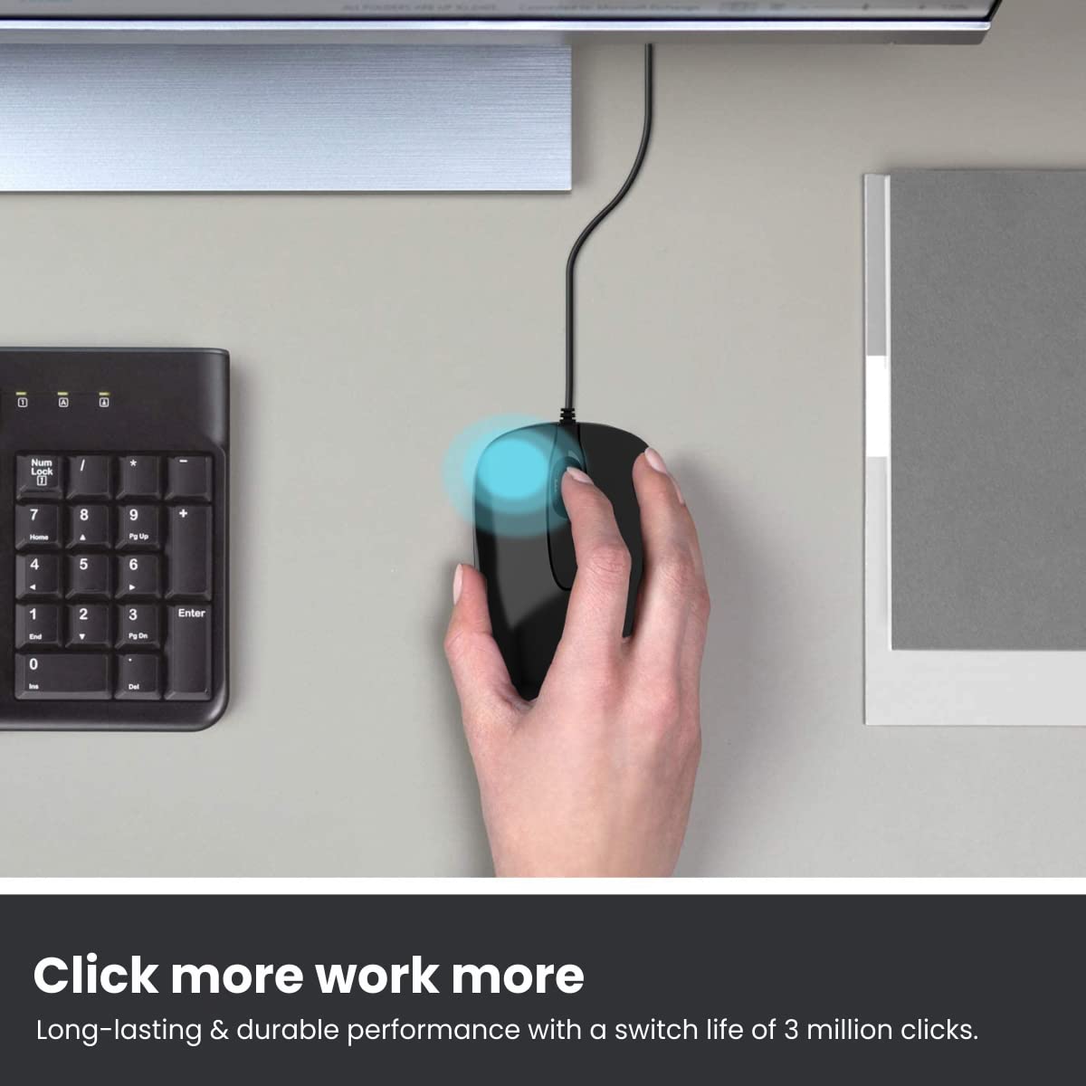 Portronics Toad 26 Wired Optical Mouse with 1500 DPI/ Optical Orientation/ Click Wheel/ 1.35M Cable Length (Black) - Image 5