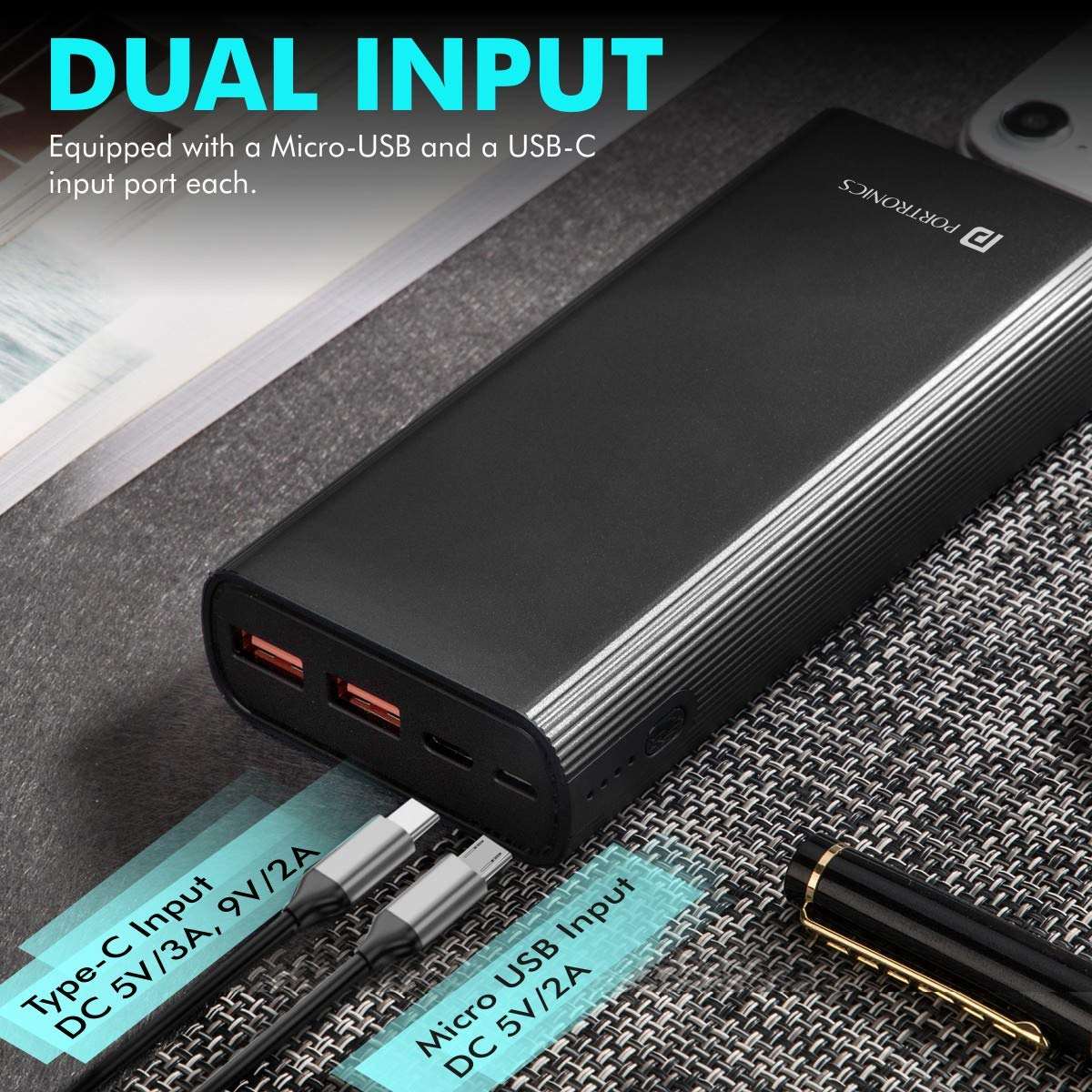 Power M 20K 20000mAh Power Bank with Dual Input Micro, Type-C & 18W PD Output (POR-1224) - Image 2