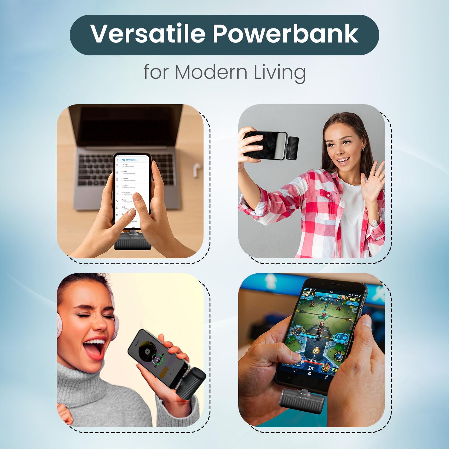 Portronics Power Pebble 5000mAh 20W Fast Charging Powerbank, in-Built Foldable Type C Input/Output Pin, Type C PD Output, LED Battery Indicator, Compatible with Type C Smartphone, iPhone - Black - Image 3