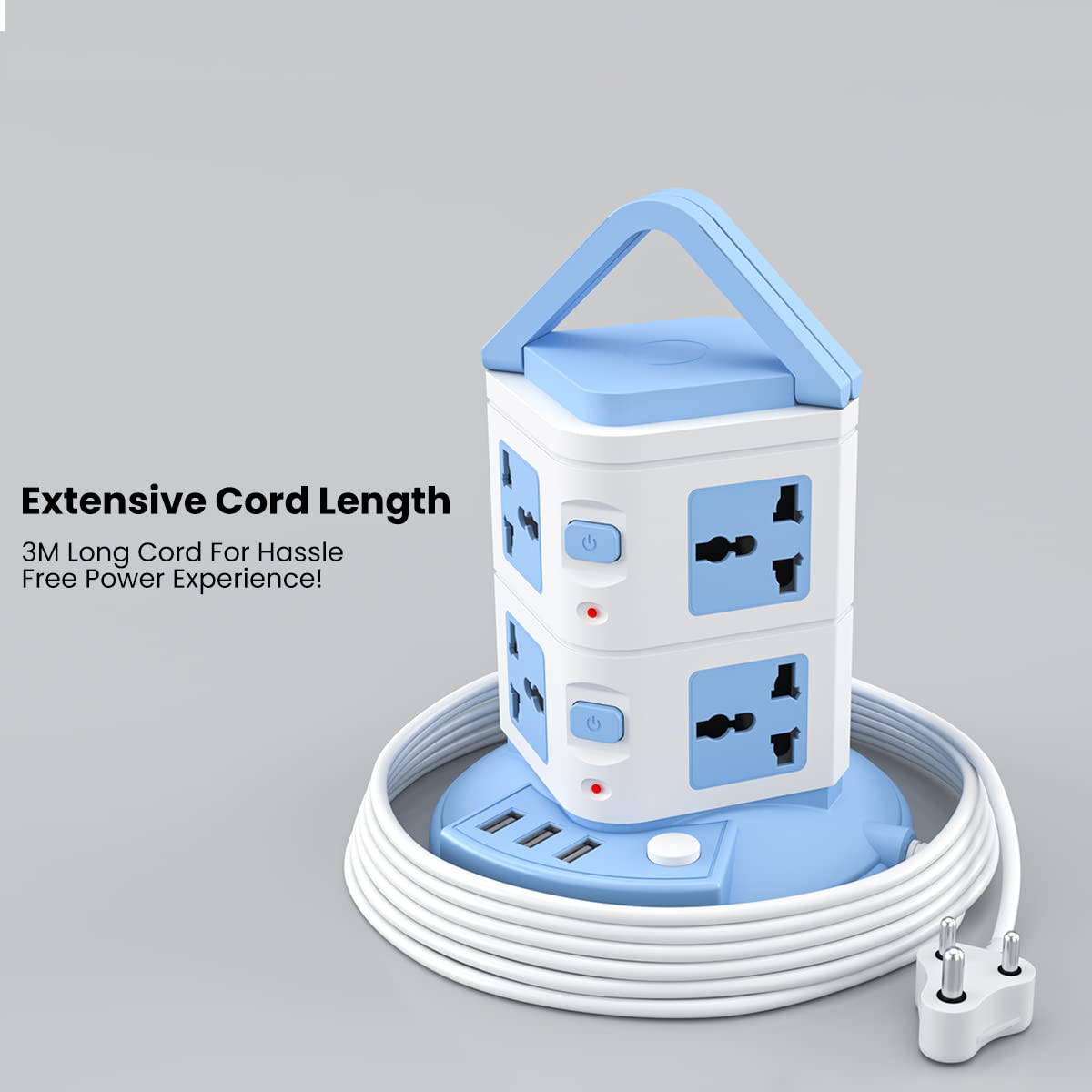 Portronics Power Plate 9 with 3 USB Ports + 8 Power Sockets Power Converter(POR-1600) - Image 5