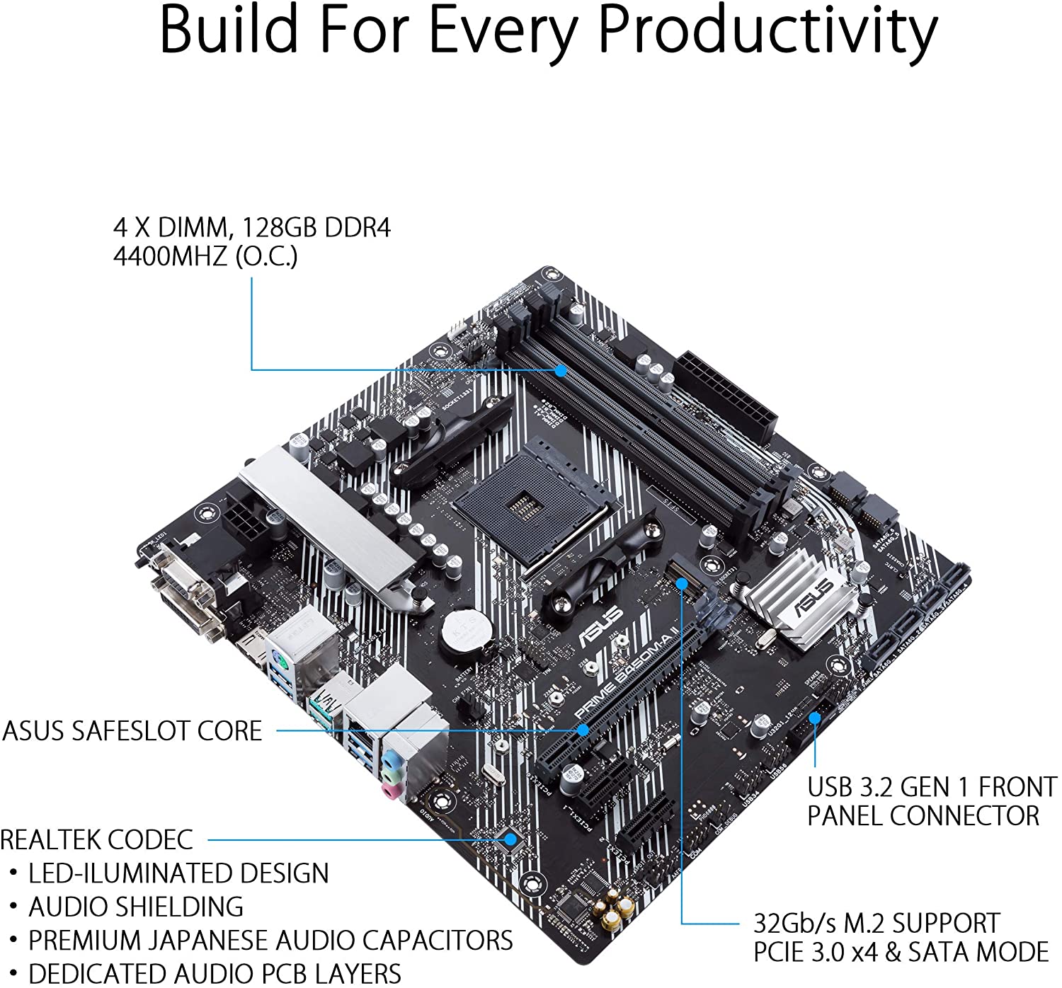 Asus PRIME B450M-A II Motherboard for AMD Ryzen 5000/ 4000 G/ 3rd/2nd/1st Gen Series Processors - AM4 Socket - Image 3