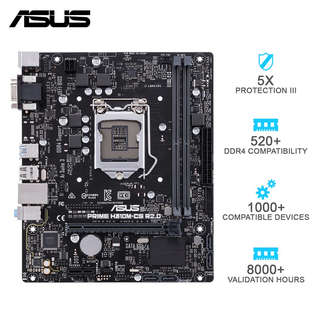 Asus PRIME H310M-CS R2.0 Motherboard for Intel 8th Gen Processors - LGA1151 Socket - Image 2