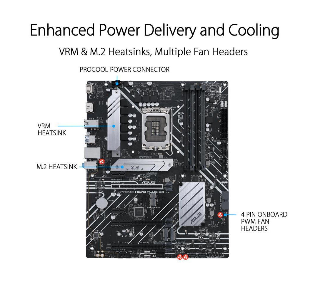 Asus PRIME H670-PLUS D4 Motherboard for Intel 12th Gen Processors - LGA1700 Socket - Image 4