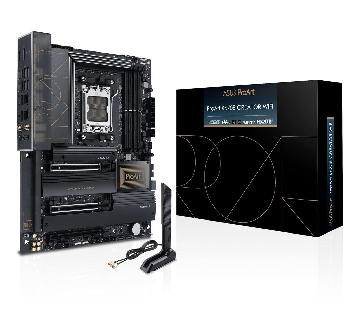 Asus ProArt X670E-CREATOR WiFi Motherboard for AMD Ryzen 9000 & 8000 & 7000 Series Processors - AM5 Socket (AMD X670/ ATX/ 16+2 Power Stages/ PCIe 5.0 Ready/ DDR5 Support/ USB4 10 Gb/ 2.5 Gb LAN/ WiFi 6E/ Four M.2 Slots