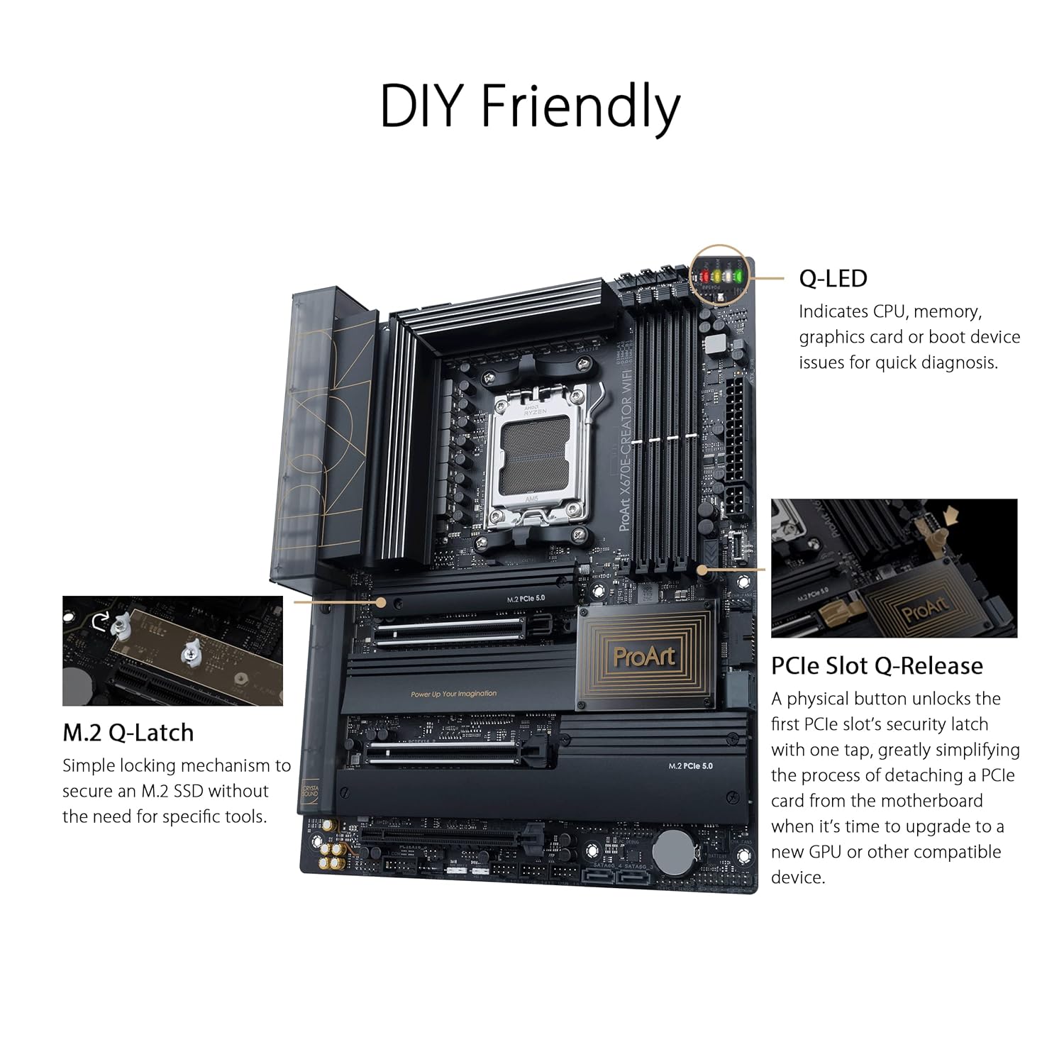 Asus ProArt X670E-CREATOR WiFi Motherboard for AMD Ryzen 9000 & 8000 & 7000 Series Processors - AM5 Socket (AMD X670/ ATX/ 16+2 Power Stages/ PCIe 5.0 Ready/ DDR5 Support/ USB4 10 Gb/ 2.5 Gb LAN/ WiFi 6E/ Four M.2 Slots - Image 5