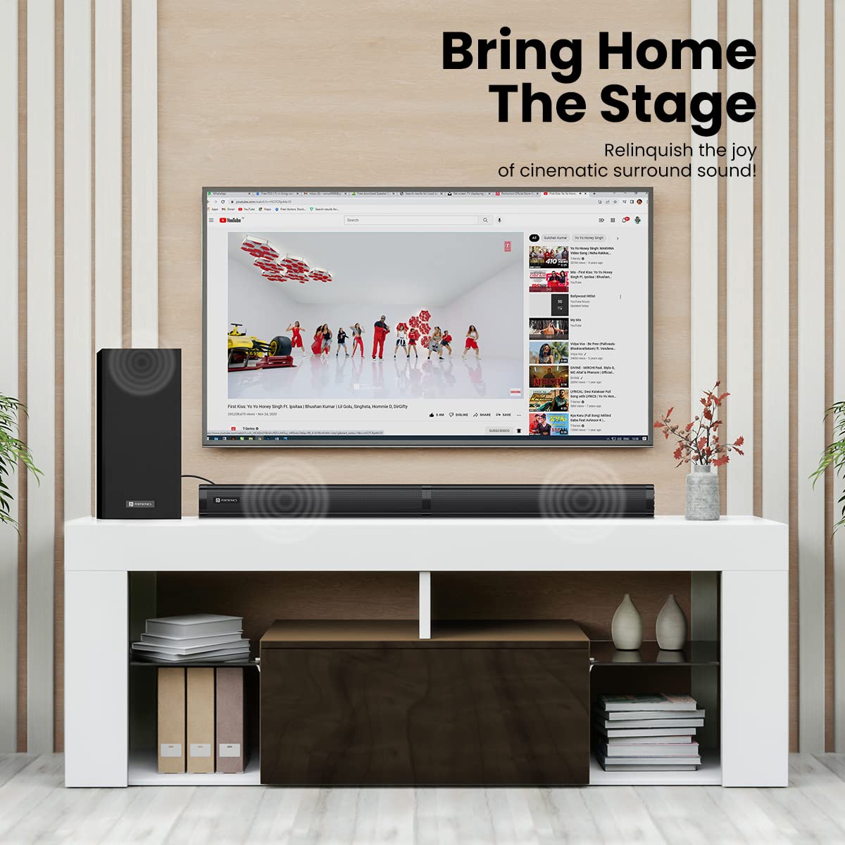 Portronics Pure Sound 103 Detachable 100W Bluetooth Soundbar with Wired Subwoofer/ 2.1 Channel System/ USB/ Aux/ MicroSD Slot - Image 4