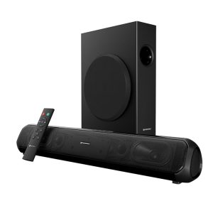 Portronics Pure Sound Pro X 80W Bluetooth Soundbar with Wired Subwoofer for Deep Bass/ 2.1 Channel Home Theatre/ HD Sound/ 3EQ Modes/ BT 5.3V/ HDMI/ AUX in USB Port/ Sleek Design & Remote Control (Black)
