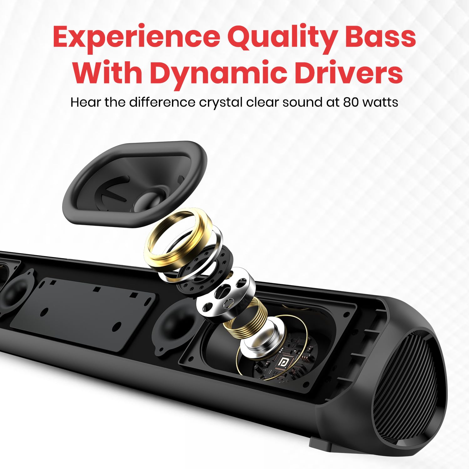 Portronics Pure Sound Pro X 80W Bluetooth Soundbar with Wired Subwoofer for Deep Bass/ 2.1 Channel Home Theatre/ HD Sound/ 3EQ Modes/ BT 5.3V/ HDMI/ AUX in USB Port/ Sleek Design & Remote Control (Black) - Image 2