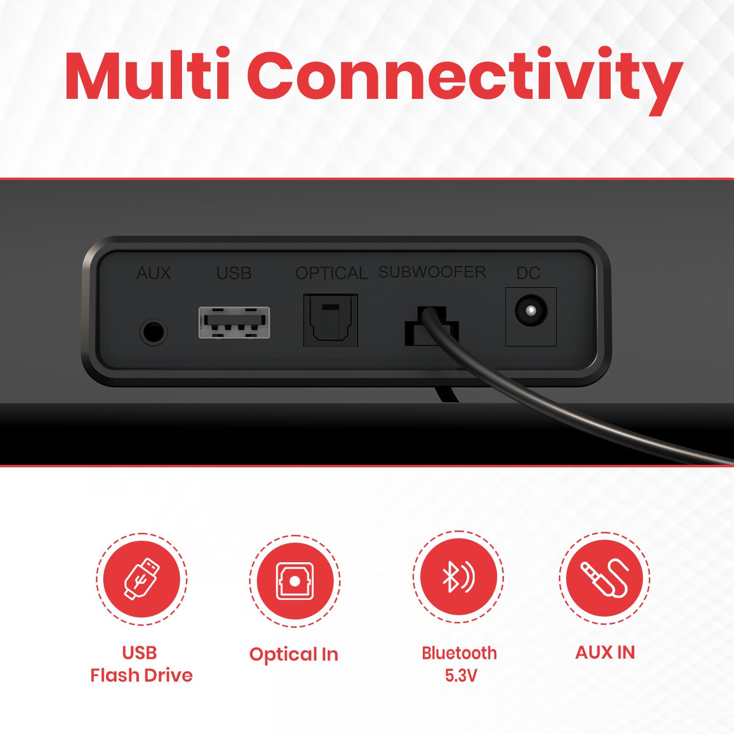 Portronics Pure Sound Pro X 80W Bluetooth Soundbar with Wired Subwoofer for Deep Bass/ 2.1 Channel Home Theatre/ HD Sound/ 3EQ Modes/ BT 5.3V/ HDMI/ AUX in USB Port/ Sleek Design & Remote Control (Black) - Image 3