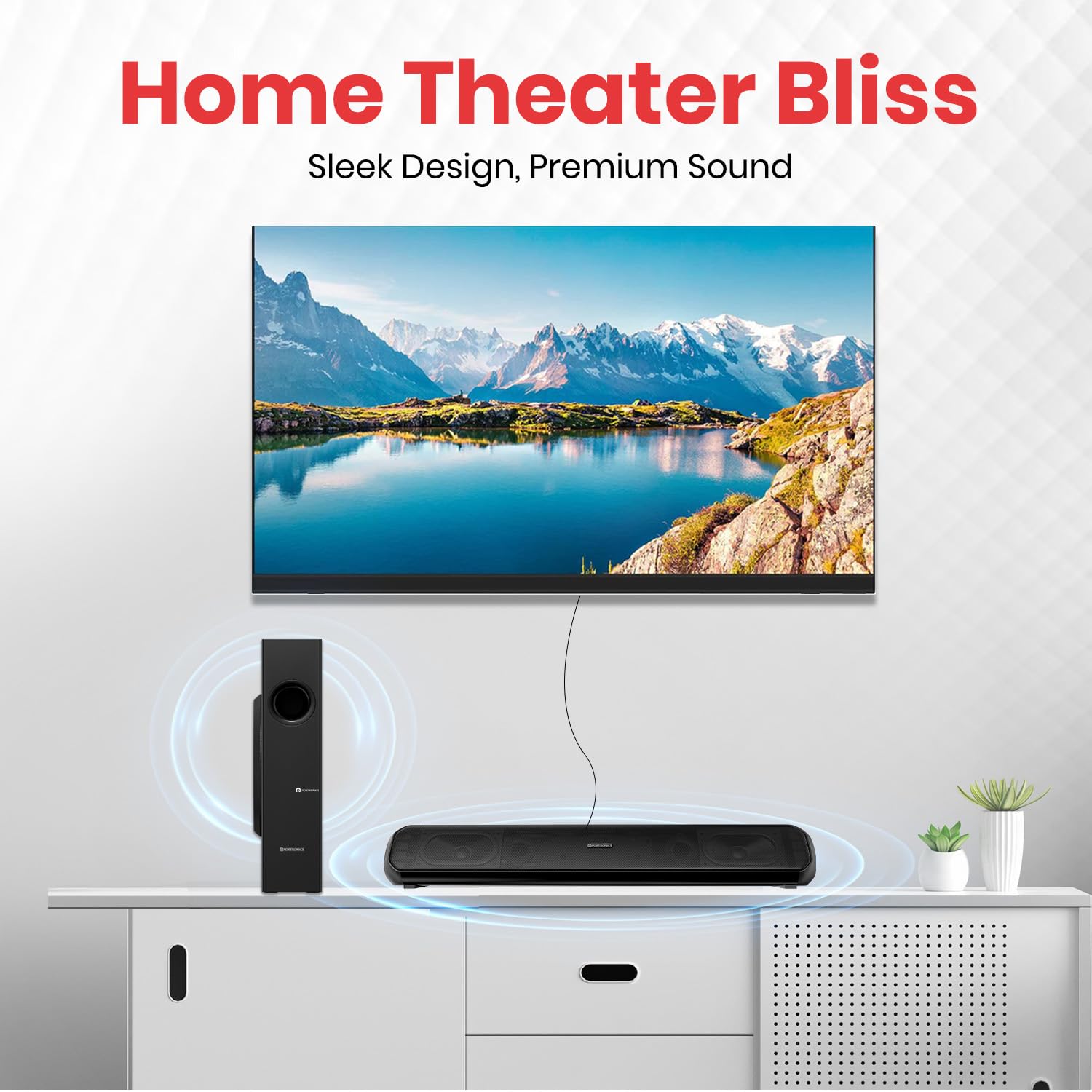 Portronics Pure Sound Pro X 80W Bluetooth Soundbar with Wired Subwoofer for Deep Bass/ 2.1 Channel Home Theatre/ HD Sound/ 3EQ Modes/ BT 5.3V/ HDMI/ AUX in USB Port/ Sleek Design & Remote Control (Black) - Image 4