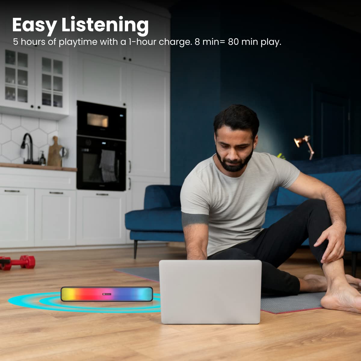 Portronics Radian 16W Bluetooth Stereo Soundbar with Multicolour LED Lights, in-Built FM Radio, Built in Mic, Aux in 3.5mm, Micro SD Slot - Black - Image 4