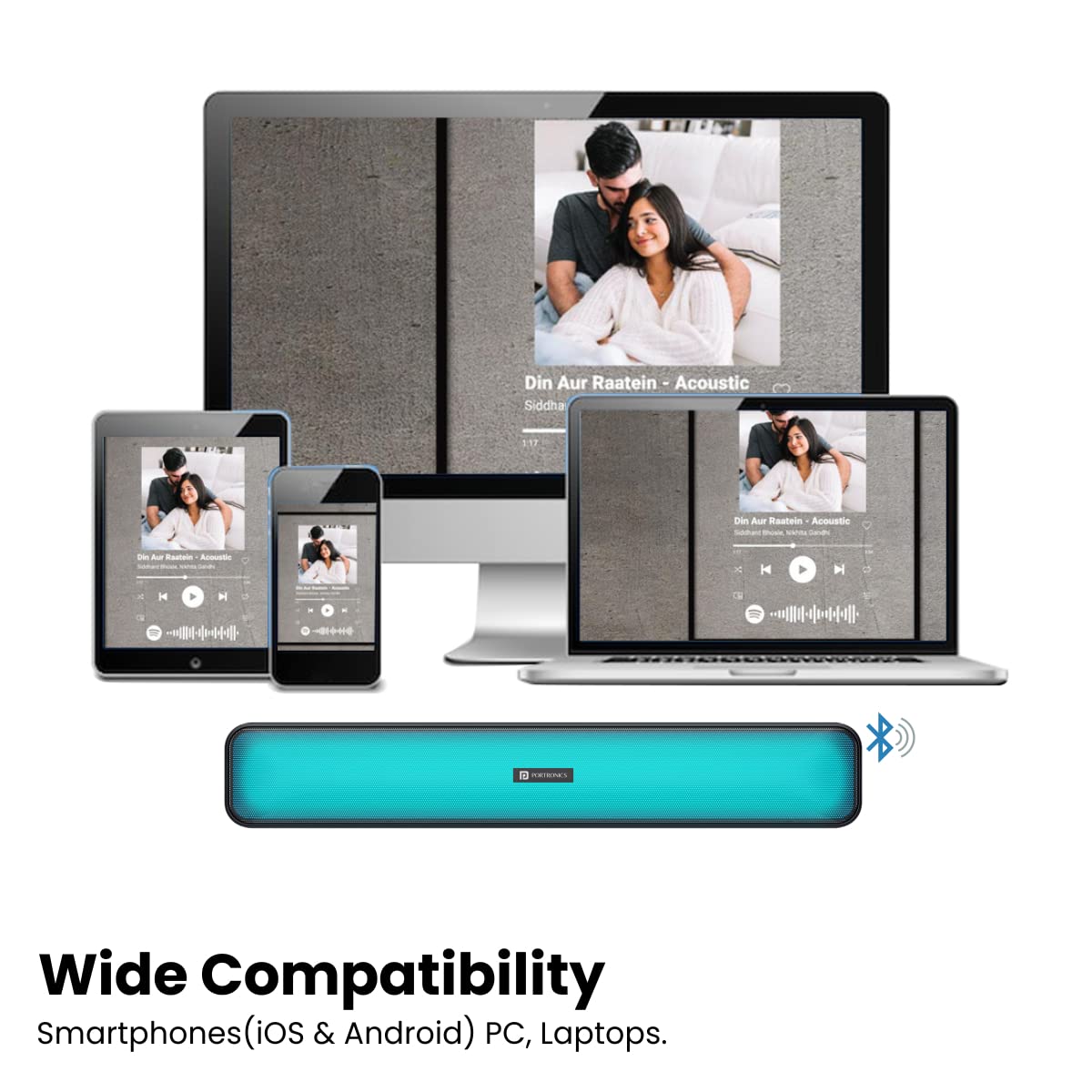 Portronics Radian 16W Bluetooth Stereo Soundbar with Multicolour LED Lights, in-Built FM Radio, Built in Mic, Aux in 3.5mm, Micro SD Slot - Black - Image 5