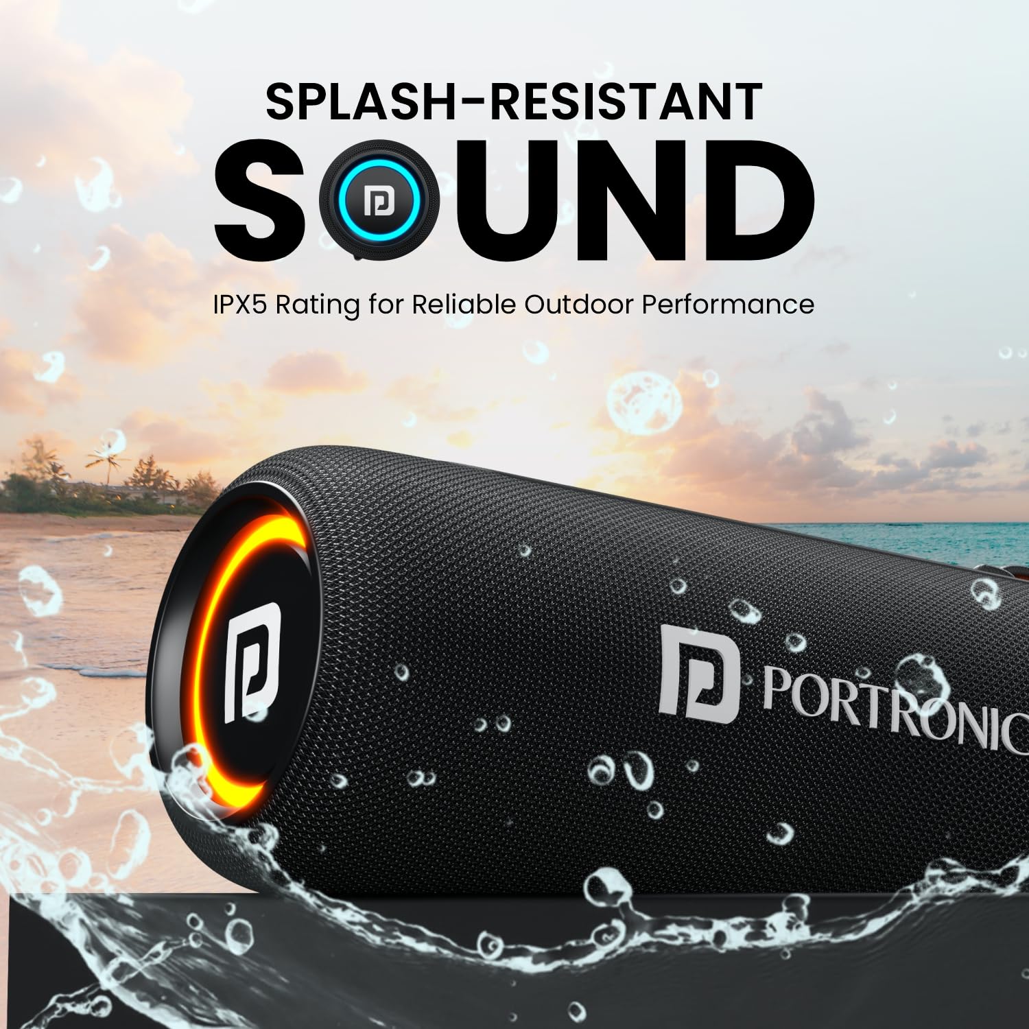 Portronics Resound 2 15W HD Sound Portable Wireless Bluetooth Speaker, in-Built Mic, RGB Lights, TWS Connectivity, Bluetooth v5.3, IPX5 Water Resistant, Type C Charging Port - Black - Image 3