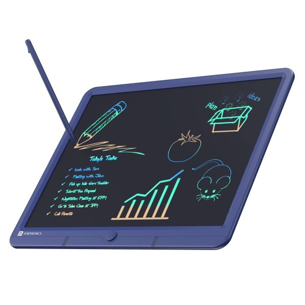 Portronics Ruffpad 15M 15-Inch Re-Writable Multicolor LCD Writing Pad with Smart Lock/ India's first notepad to save and share your child's first creatives via Ruffpad app on your Smartphone (Blue)