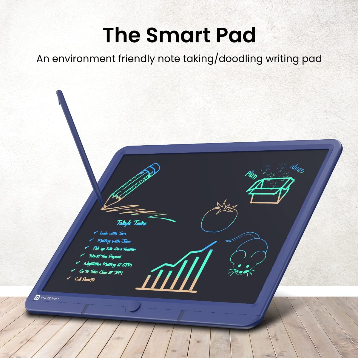 Portronics Ruffpad 15M 15-Inch Re-Writable Multicolor LCD Writing Pad with Smart Lock/ India's first notepad to save and share your child's first creatives via Ruffpad app on your Smartphone (Blue) - Image 3