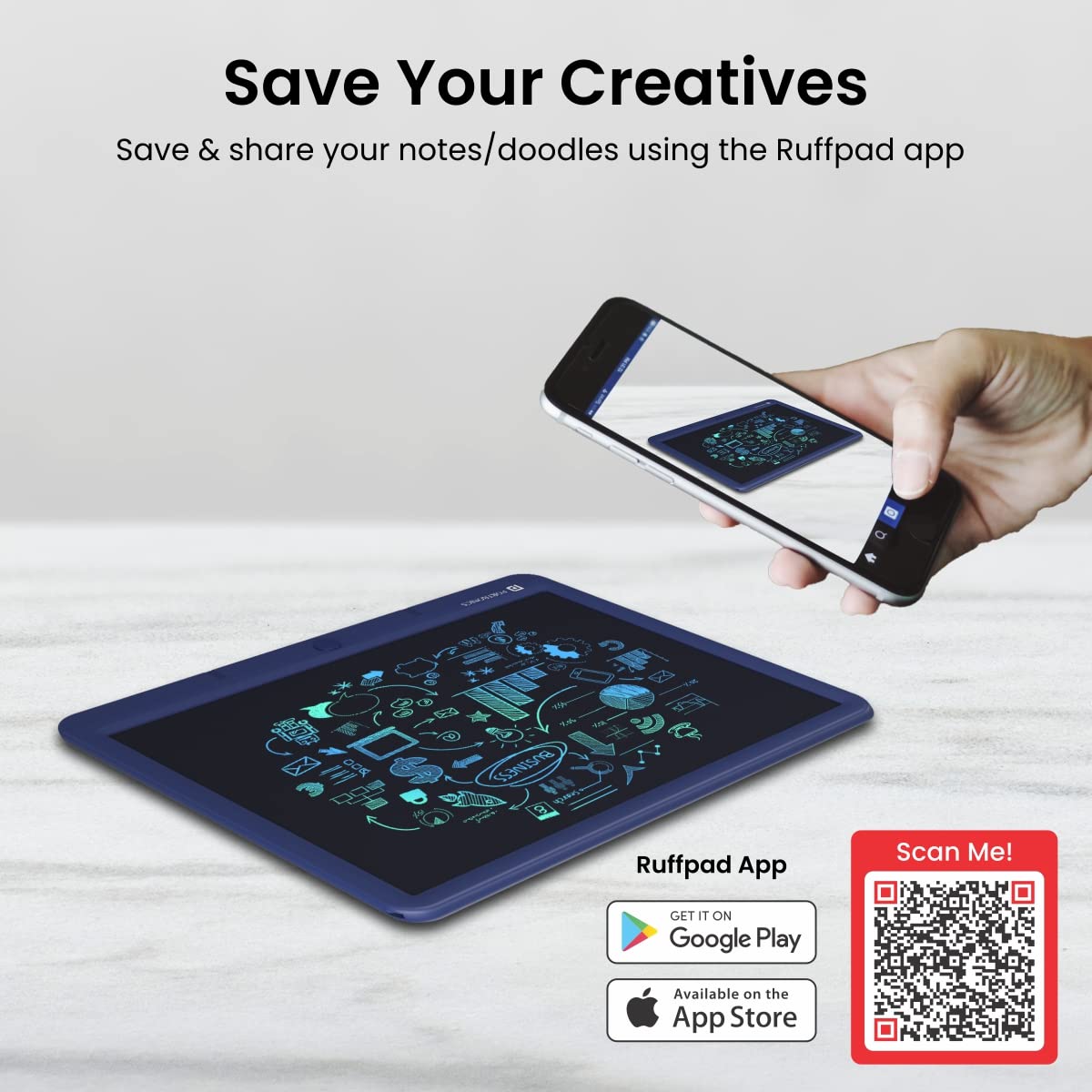 Portronics Ruffpad 15M 15-Inch Re-Writable Multicolor LCD Writing Pad with Smart Lock/ India's first notepad to save and share your child's first creatives via Ruffpad app on your Smartphone (Blue) - Image 4