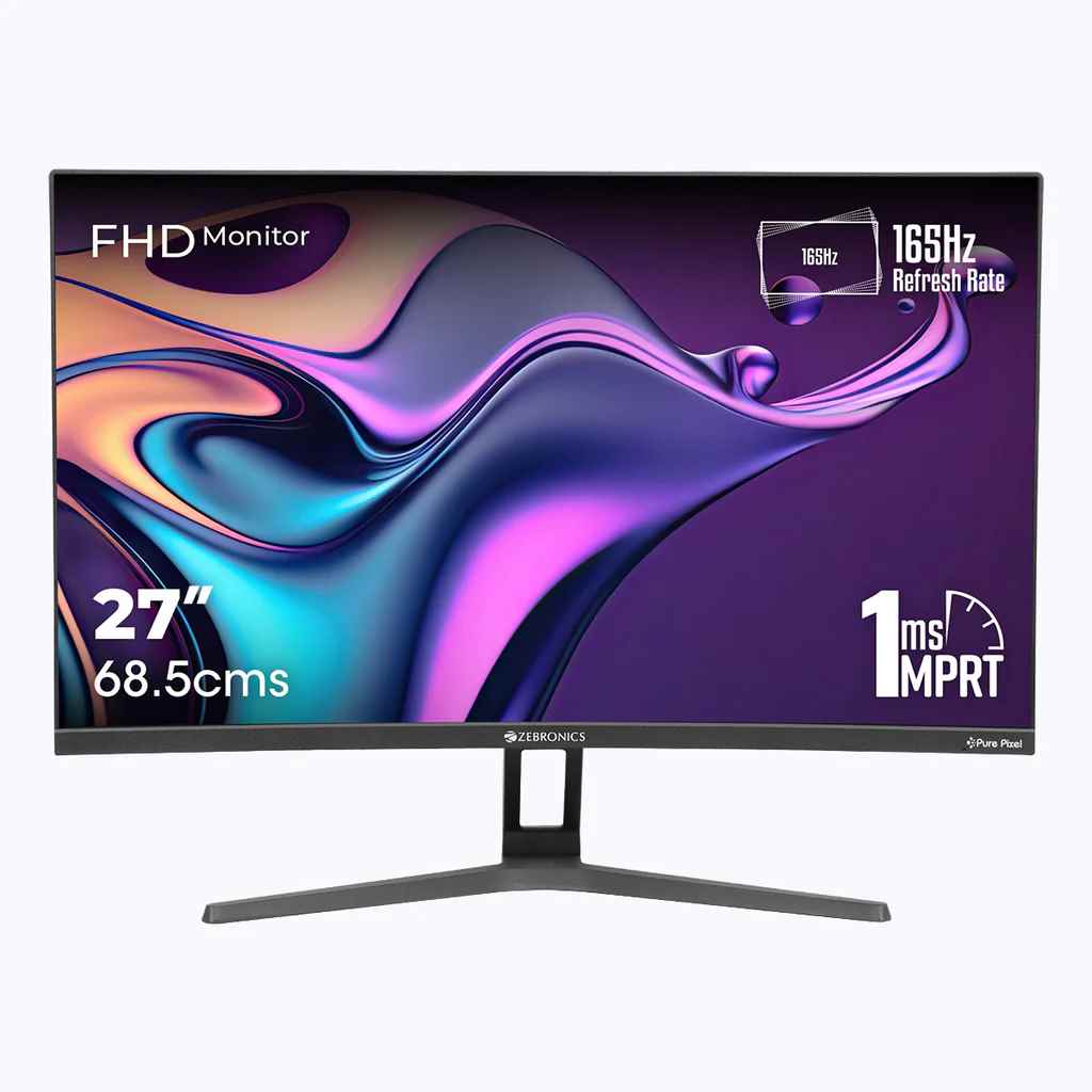 Zebronics ZEB-S27B (165Hz) 27 inch Curved Gaming Monitor (1500R, Full HD 1080P, HDR10, 16.7 Million Colors, 1ms, Inbuilt Speakers, Bezel-Less Design, AMD Free Sync, 300 Nits)